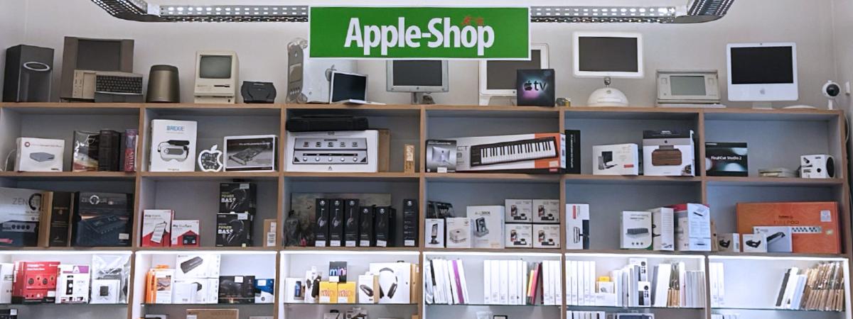 Die Innenansicht des Tools at Work Apple Shops in der Zirkusgasse 40, im zweiten Wiener Gemeindebezirk
