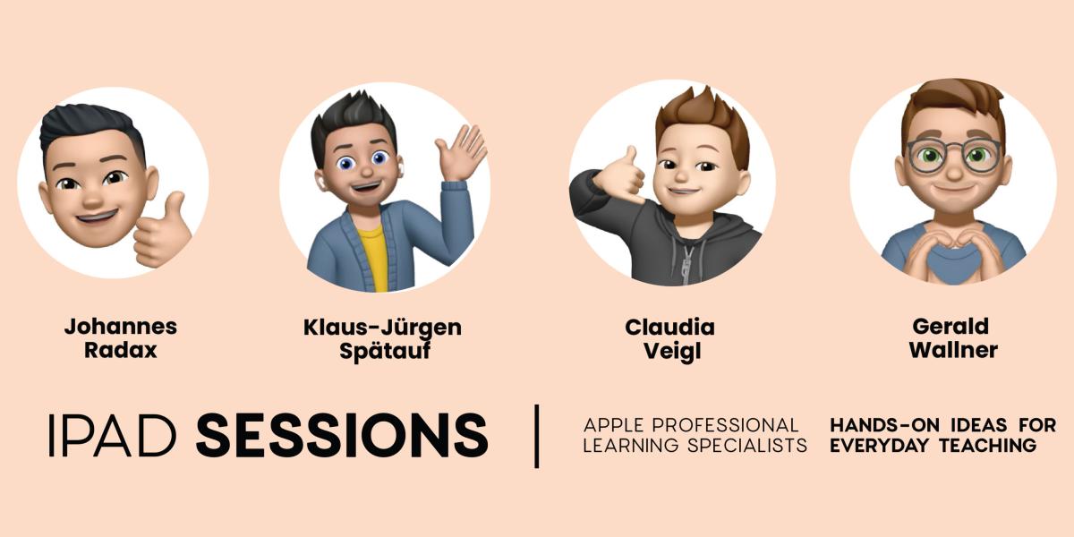 Ein Ankündigung der iPad Sessions für Lehrende durch vier Apple Professional Learning Specialists