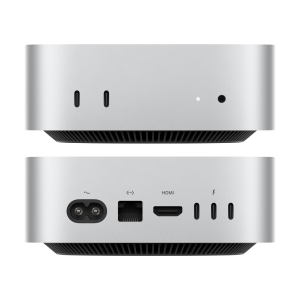 Der Apple Mac mini in der Vorder- und Rückansicht